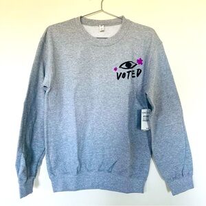 BP Eye Voted Graphic Sweatshirt Gray Crewneck Long Sleeve Women Sz Small S New